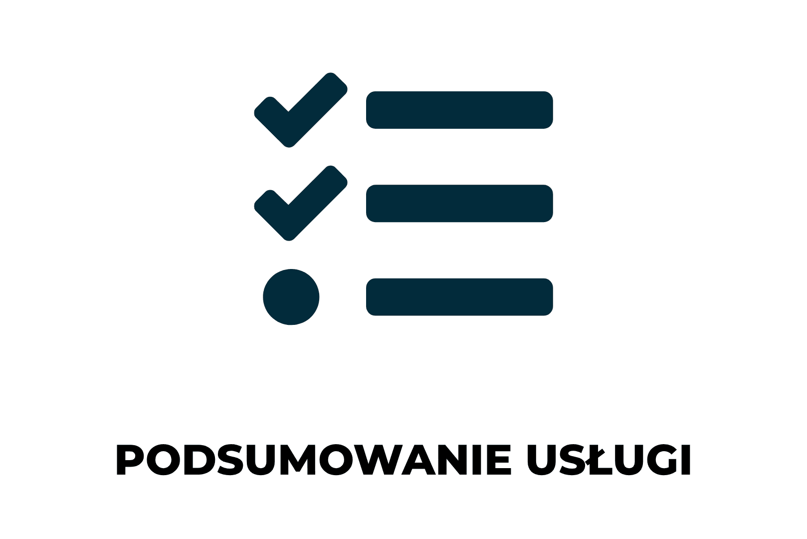 Ciemna grafika z białym napisem „PODSUMOWANIE USŁUGI Opieka techniczna” oraz ikoną listy kontrolnej (checklista) i symbolem tarczy z ptaszkiem.