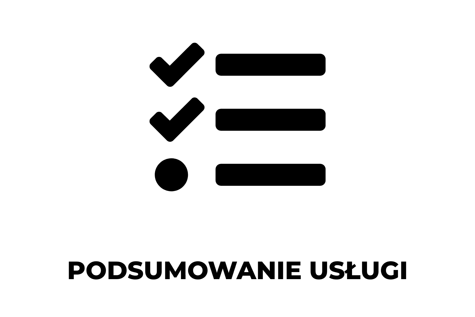 Czarna grafika z napisem „PODSUMOWANIE USŁUGI Utrzymanie infrastruktury” oraz ikoną listy z trzema zaznaczonymi punktami i symbolem serwera.